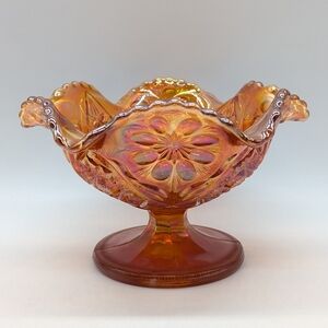 Vintage Carnival Glass Marigold Iridescent Footed Compote Fruit Bowl Dish